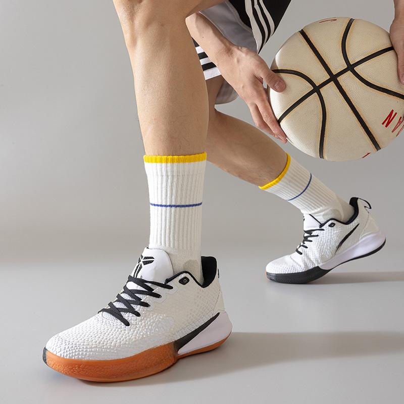 Men's High-top Autumn and Winter Mesh Breathable Striped Color-blocked Professional Loop Sports Socks