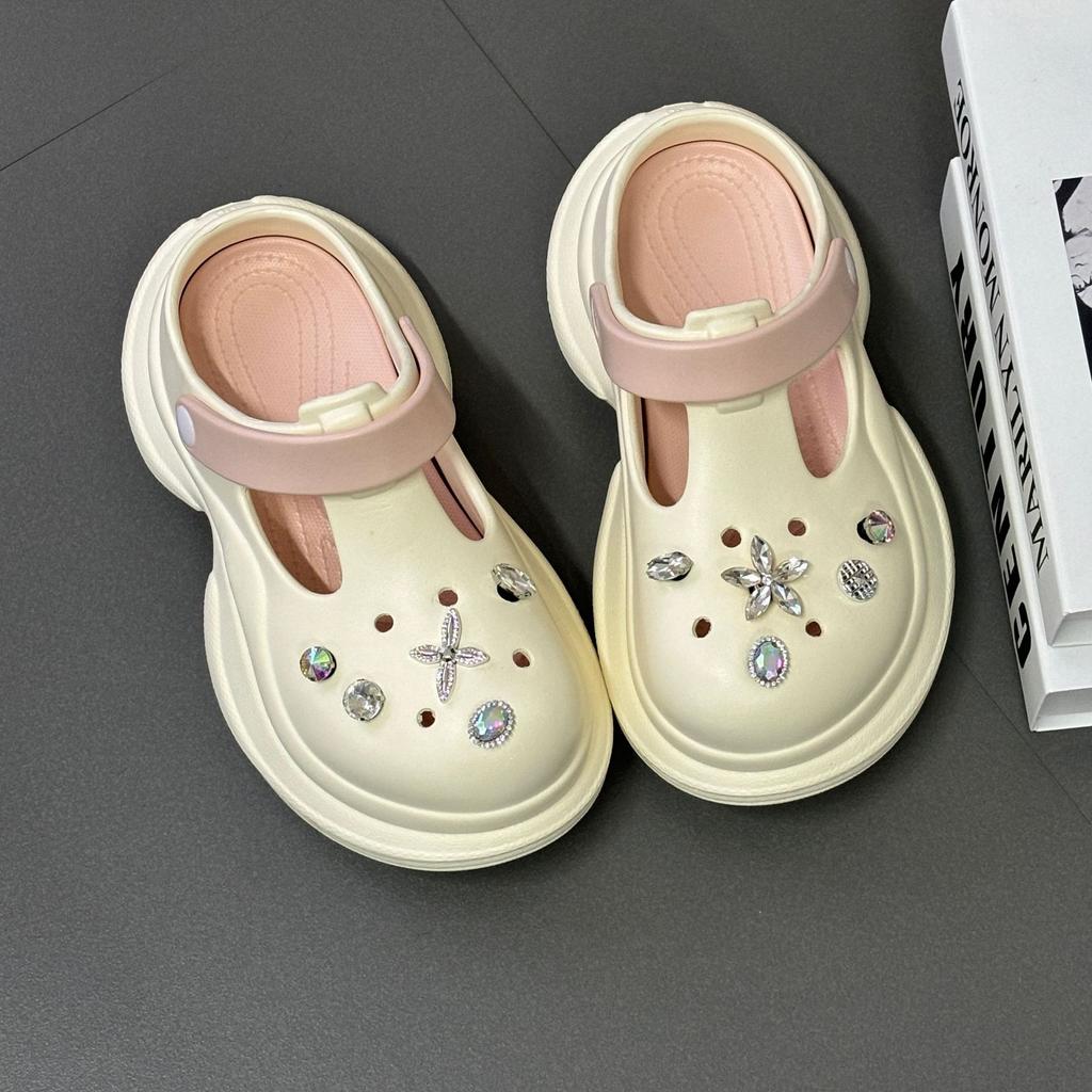 Height-increasing thick-soled hole shoes for women, non-smelly feet, non-slip beach bag head slippers, fashionable versatile cool slippers