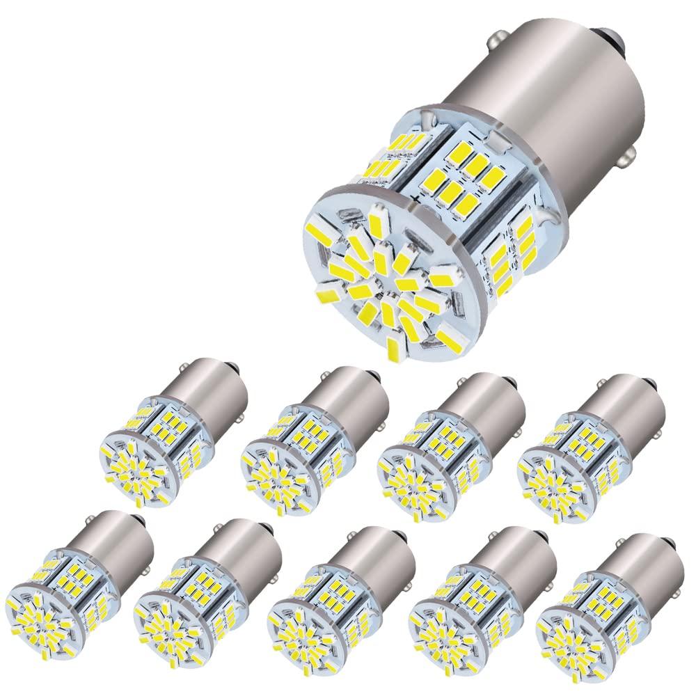 

NAKOBO S25 Single G18 LED P21W BA15S 3014 Universal Pack of 10 12V-24V Bulbs, 54-Pack Chip, Conversion, 1000LM, White, білий
