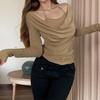 Frühlingsferien Zweifache U-Boot-Ausschnitt Schlankmachende Hottie Neckholder Langarm Damen-T-Shirts