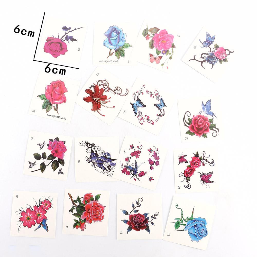 Women Cute DIY Makeup Fake Sticker Temporary Tattoos Butterfly Rose Flower Fake Tattoos