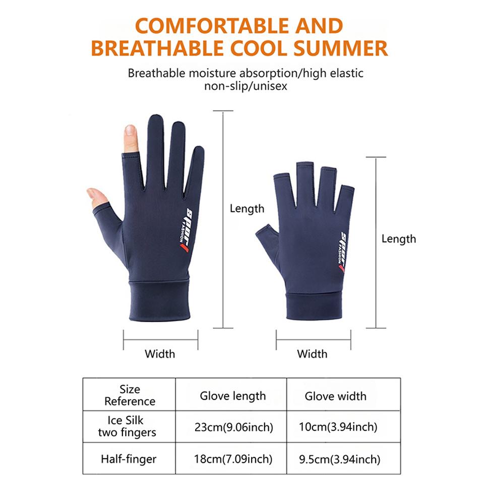 Breathable Ice Silk Gloves Half Finger Anti-UV Sun Protection Cycling Running Fishing Driving Sports Quick Dry Thin Glove