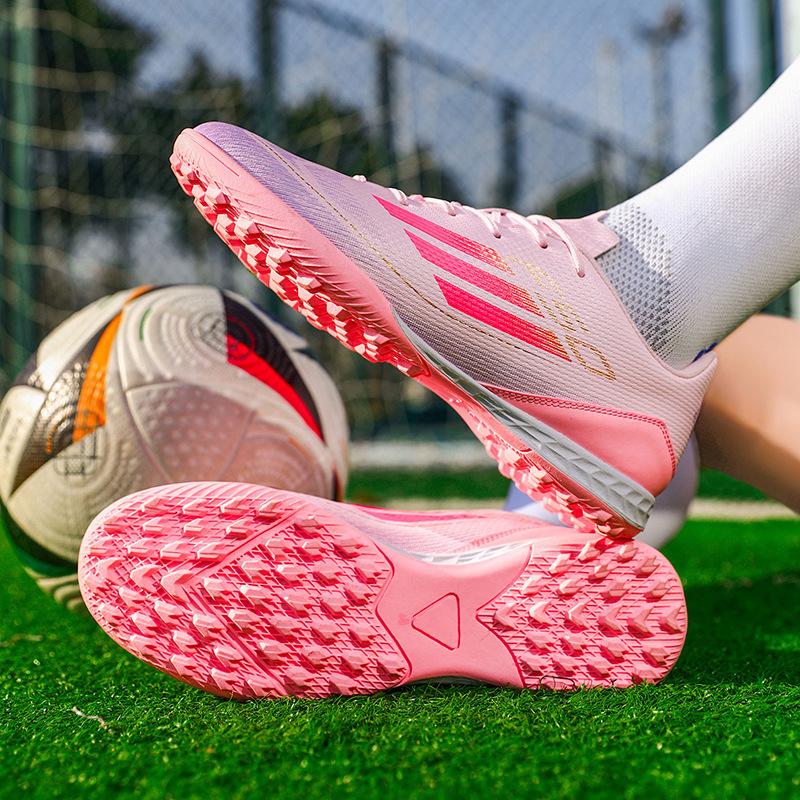 Children's Football Shoes Boys and Girls Primary School Students TF Broken Nails Leather Surface Rotating Buckle Competition Training Shoes One Piece
