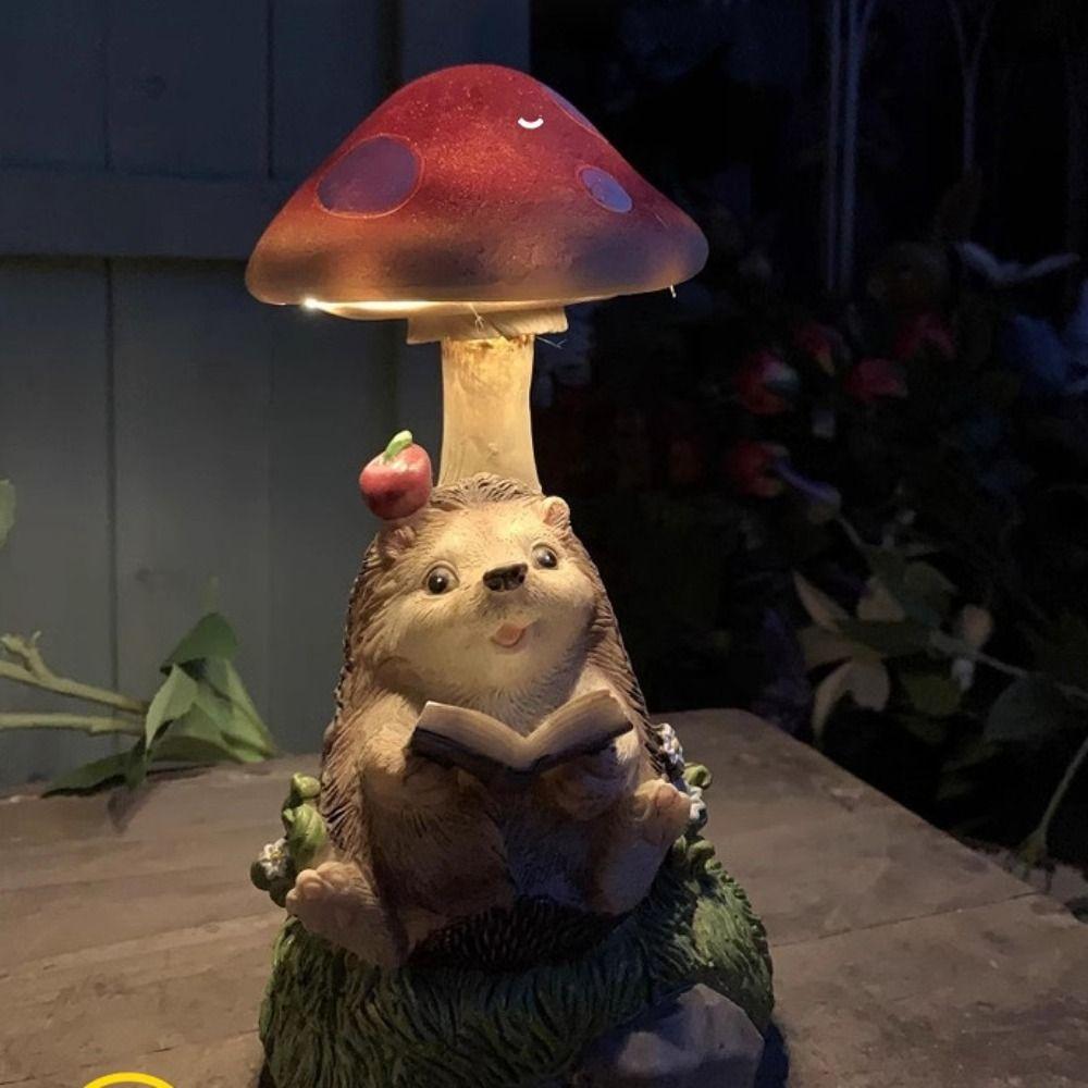Resin Solar Mushroom Lamp Cute Animal Statue Light Desktop Decoration Rabbit Lawn Lamp Flowerpot