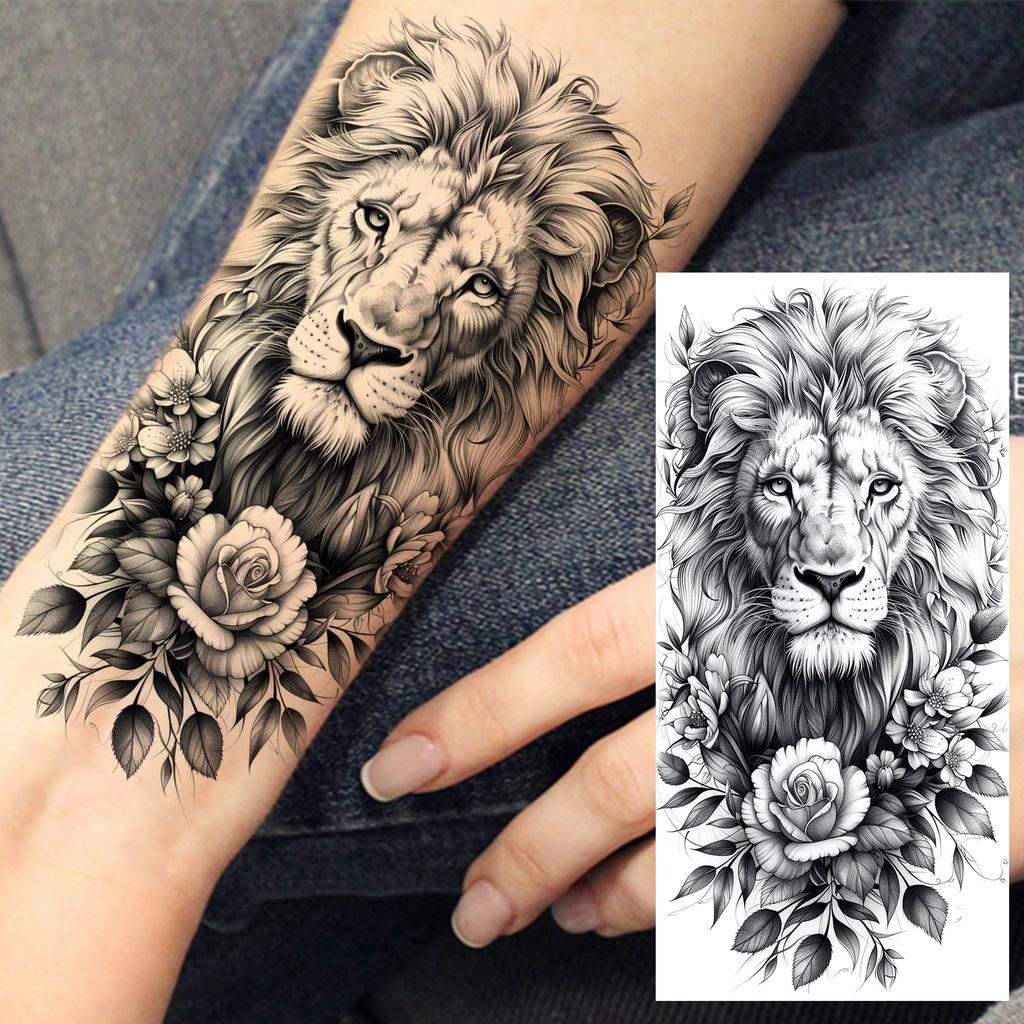 1 Sheet Sketch Flower Animals Temporary Tattoos For Women Long Lasting Waterproof Elephant Turtle Fake Tattoo Body Art Stickers