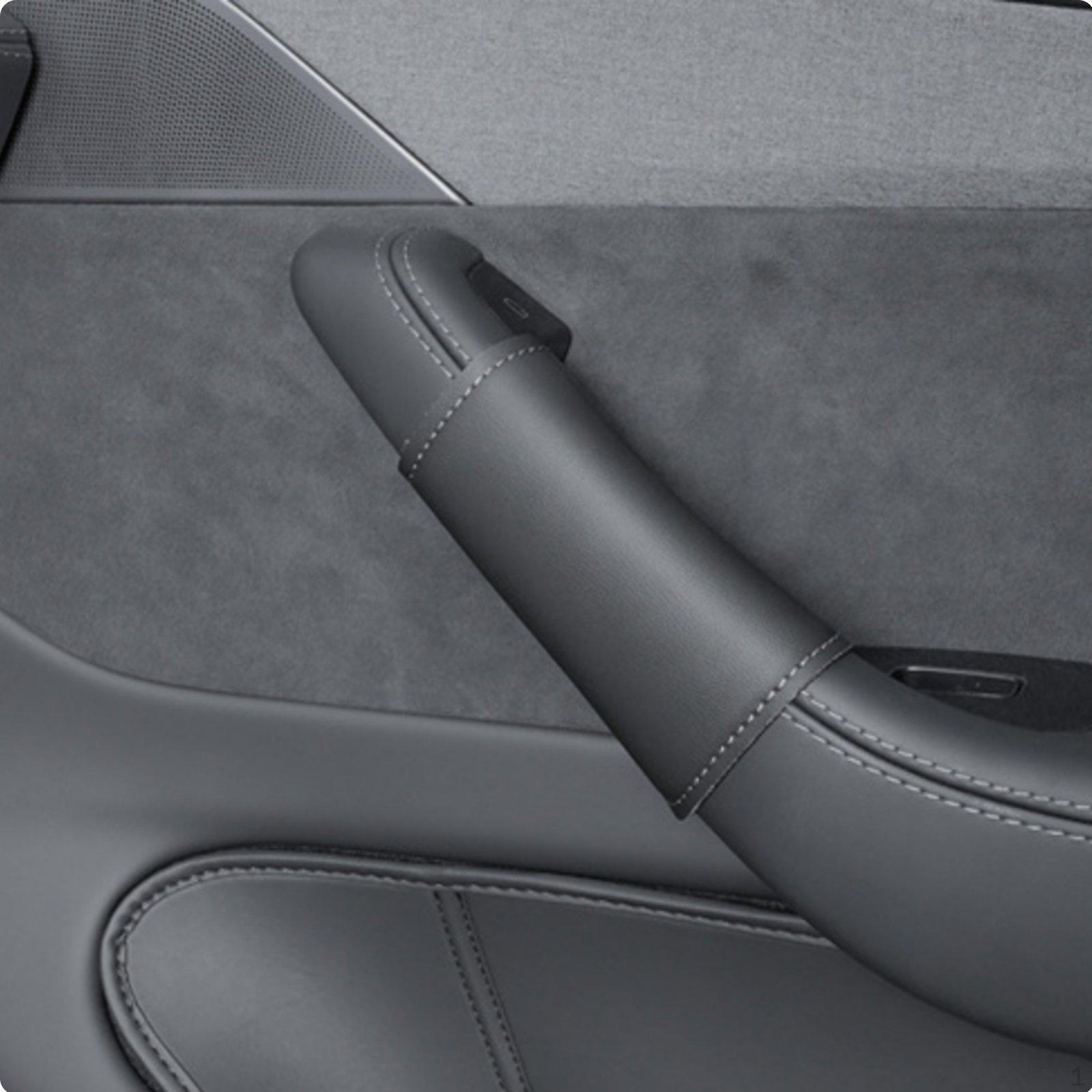 4 Stück Innentürgriff Abdeckung Kratzfestes Leder Maßgefertigt für New Model 3 gray