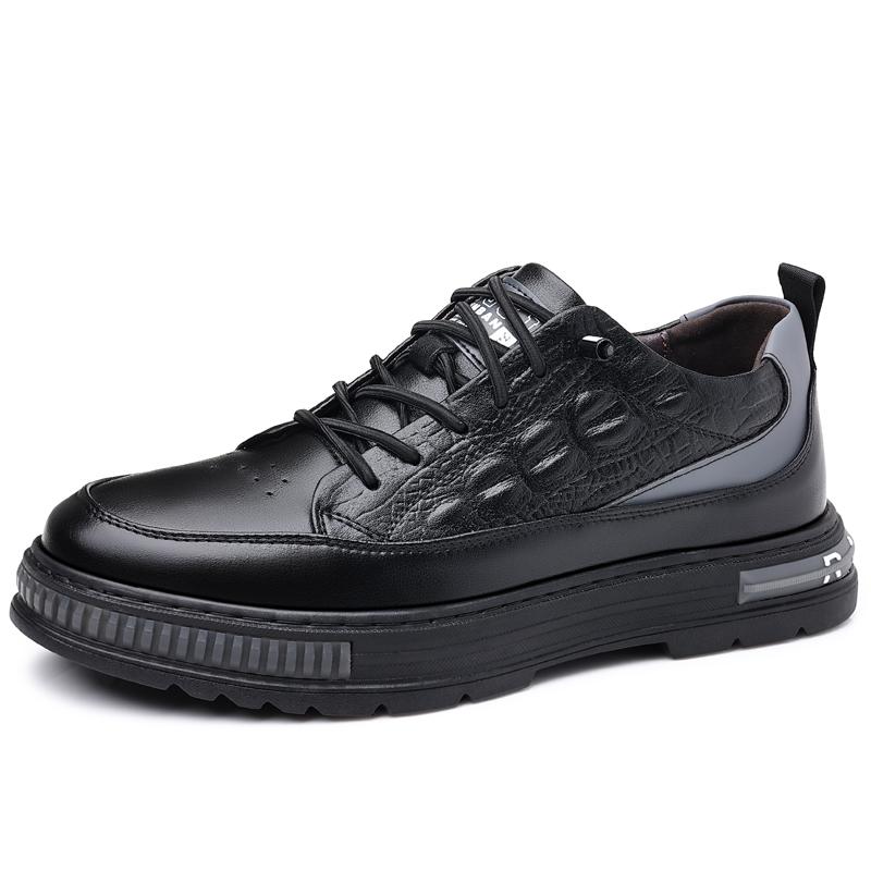 Fashion Brand Men's Sports Leisure Shoes Thick Soled Leather Increased Height British Shoes Versatile Men's Workwear Shoes