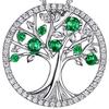 Silver Plated Tree of Life CZ Pendant Necklace, Colorful Crystal Halo Cable Chain Necklace for Women