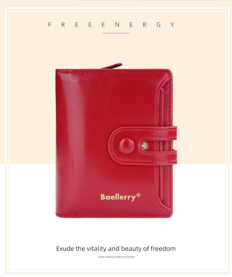 Baellerry Damen Glänzende Ölwachs Leder Geldbörse - Kurz, Mehrere Kartenfächer, Reißverschluss-Münzfach