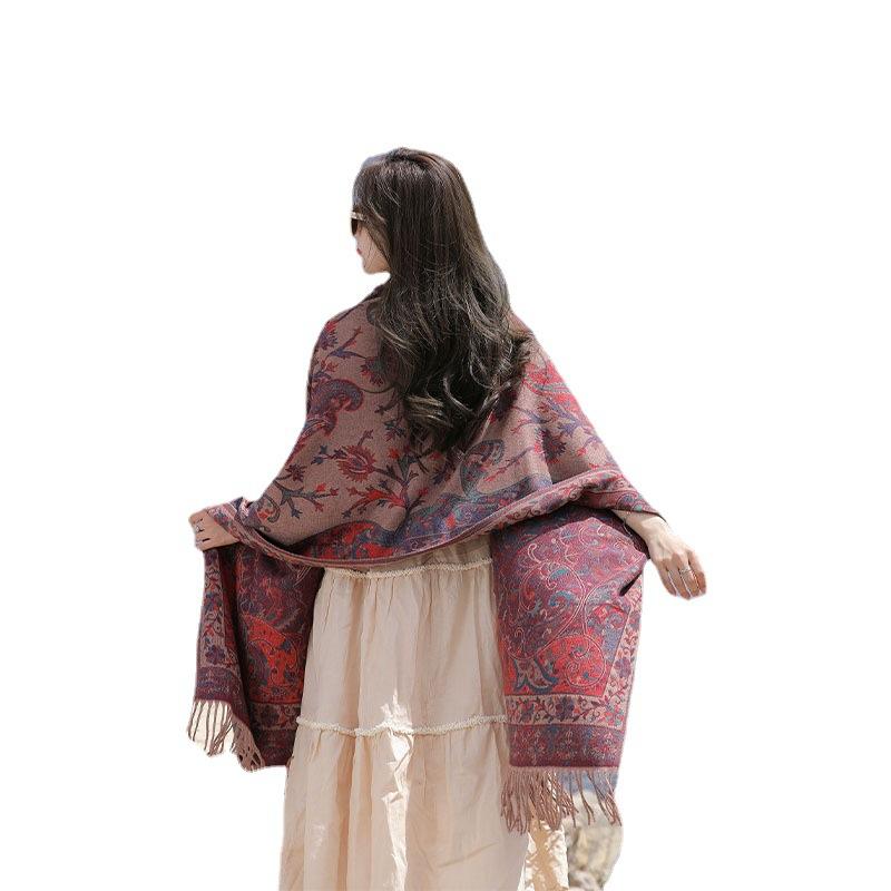 Yunnan Lijiang Tourism New Shawl Ethnic Style Scarf Women's Retro Cloak Photo Thickened Imitation Cashmere Scarf