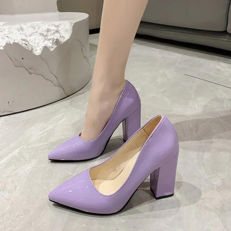 Large Size Women's High Heels  New Pointed Square Heel Office Wedding Party Luxurious Women's Shoes Shallow Mouth Daily Wear