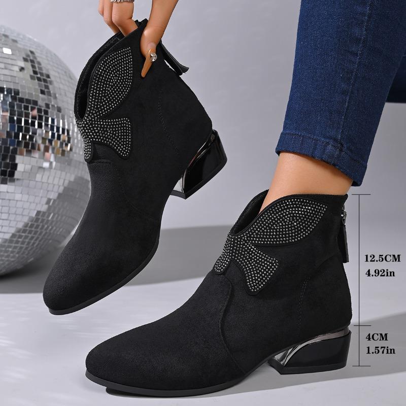 

New Autumn and Winter Round Toe Booties Women s Block Heel Kitten Heel Plus Fleece Warm Zipper Leather Shoes 40