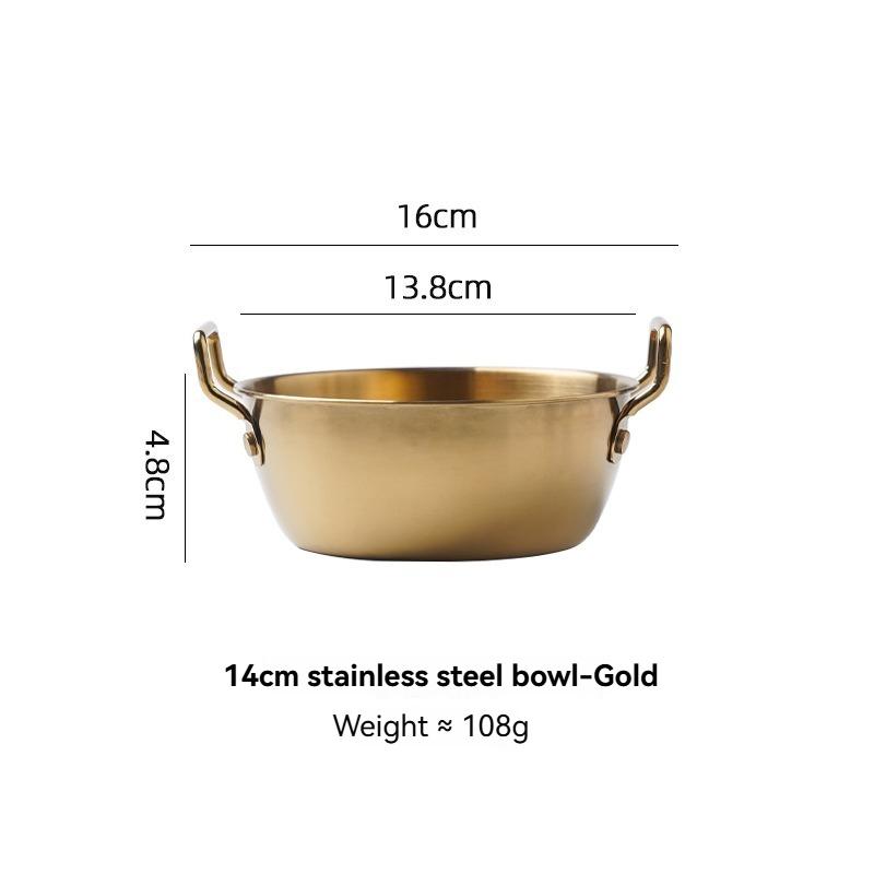 1 Pz Ciotola da Cucina Stile Coreano Ciotole Durevoli in Acciaio Inossidabile per Vino di Riso Domestico Piatto per Snack con Doppie Anse Ciotola per Noodles Istantanei