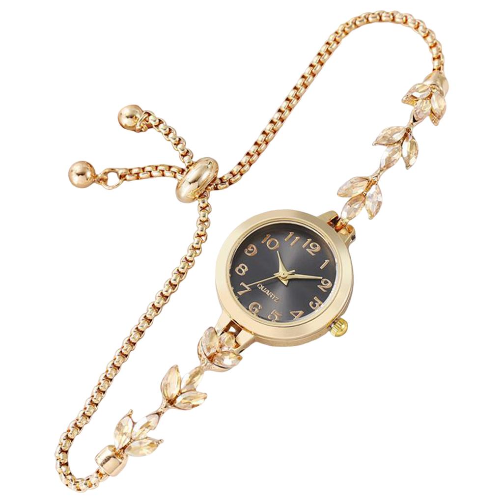 Floral Pattern Diamond Oval Womens Watch Quartz Movement Rhinestone Decor Pointer Display Stainless Steel Band Jewelry Clasp