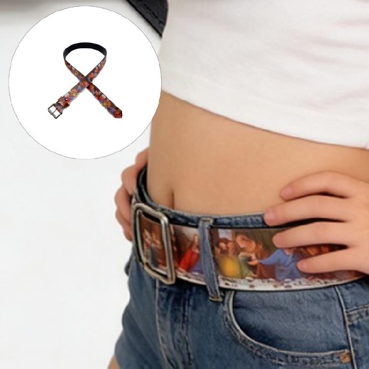 Comfortable Retro Art Waist Belt The Last Supper Design Waist Sash PU Leather Adjustable Size for Men Women