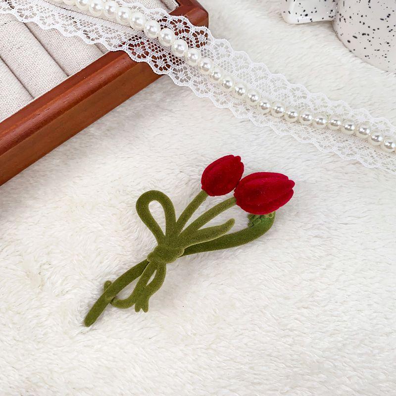 

1 шт. Заколка для волос из сплава с флокированным тюльпаном, маленькими свежими цветами и универсальный аксессуар для волос для девичьих сердец