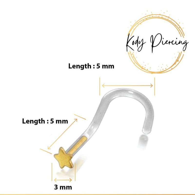 KODY PIERCING 14K GOLD Gebogener Bioflex-Schaft und Kopf mit Sterndesign 3 mm