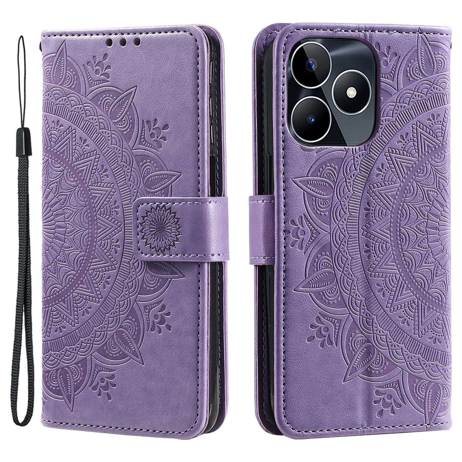 

Wallet Shell for Realme Narzo N53 4G/C53 (Global)/C53 (India)/C51 PU Leather Case Mandala Flower Imprint Stand Cover Purple