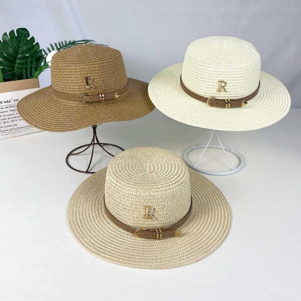 Women's Summer French Retro Straw Hat with Rhinestone 'R'