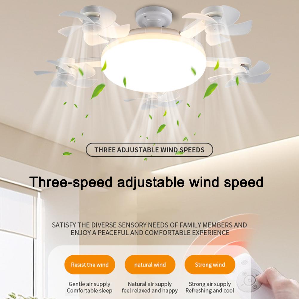 2-in-1 Foldable Ceiling Fan Light Bulb E27 Standard Base 3-Speed Adjustable Wind & 3-Color Dimming, Retractable Blades For I8P2