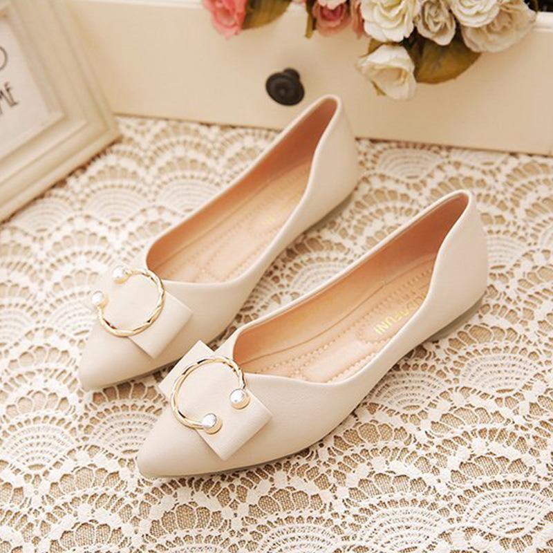Metallische flache Schuhe Frühling und Herbst neue Schuhe Damen weiche Sohle weiches Leder flacher Ausschnitt spitz vielseitige einzelne Schuhe Damen