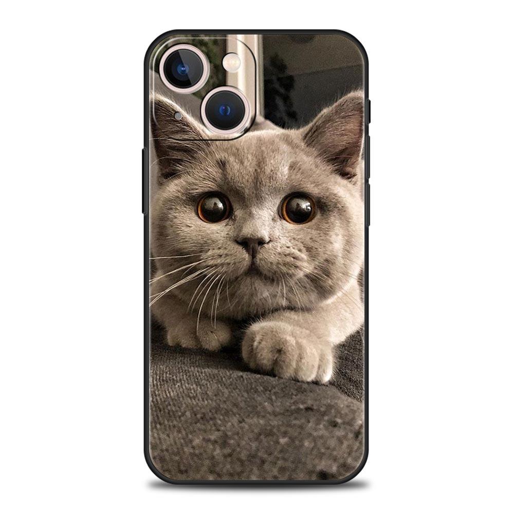 Kawaii Love Cat Phone Case For iPhone 17 16 15 Pro Max 11 12 13 14 7 8 Plus SE 2020 X XR XS Cover Soft Black