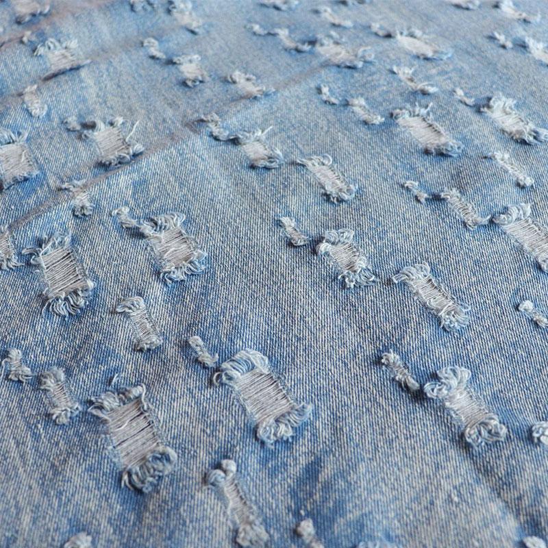 Vintage-Blue-Jeansstoff mit gebrochenen Löchern zum Nähen von Hosen, Jacken, Blazern, modischer Denim-Stoff zum Selbernähen von Kleidungsstücken