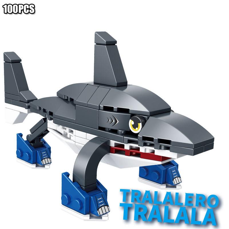 Shark Figurine Tungtungsahur Figure Building Blocks Funny Doll Desktop Decoration Tralalero Tralala Figure Children Block Toy