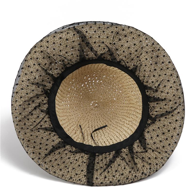 French Style Foreign Wave Dot Mesh Hollow Bucket Hat Sun Hat Children Summer Straw Hat Basin Hat Vacation Travel Bucket Hat