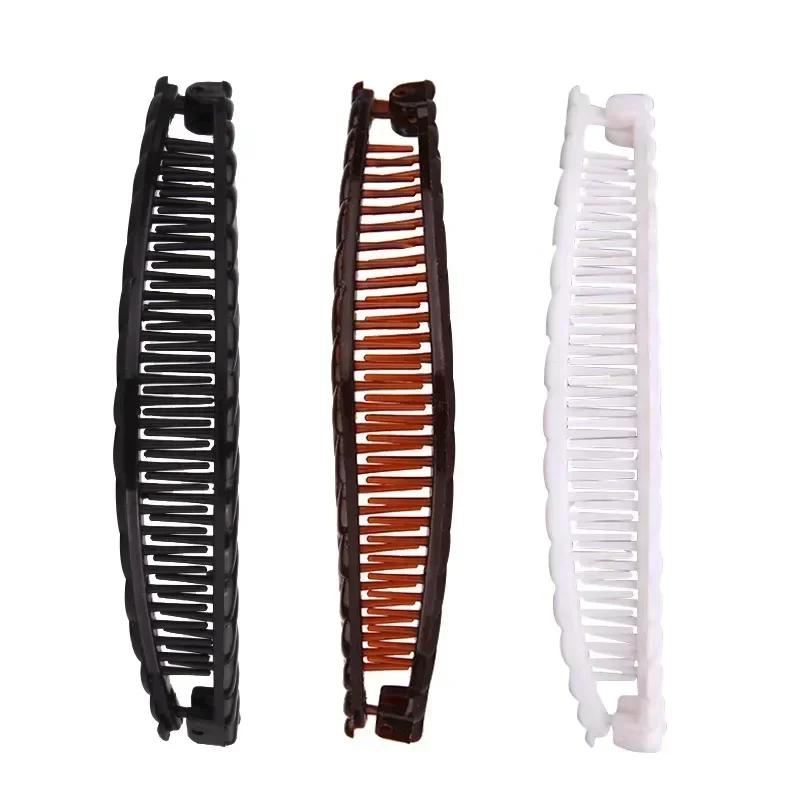 Nuova Pinza per Capelli a Forma di Banana Vintage Monocolore per Donne Ragazze Pettine a Onda Fermaglio Strumento per Acconciature Accessori per Capelli Moda Pratici