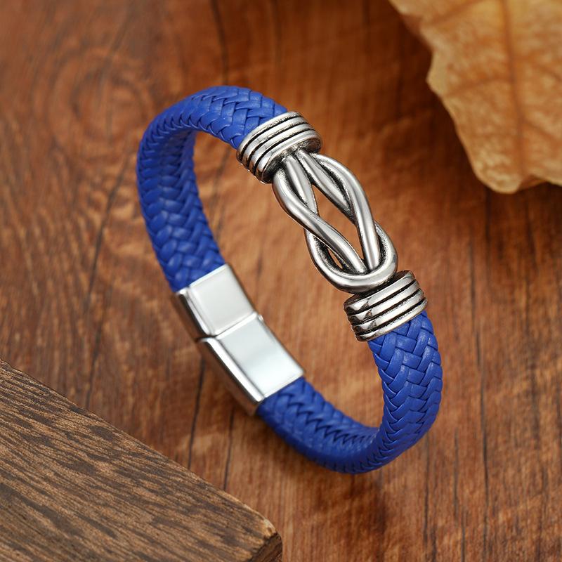 Adjustable Twist Cuff Braided Leather Bracelet For Men With Magnetic Clasp Design