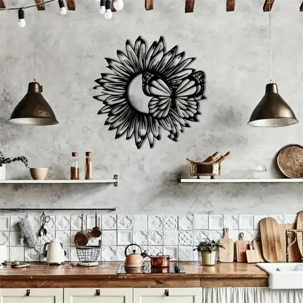 Black Sunflower and Butterfly 2D Metal Wall Art - Perfect Mother's Day Gift. Rustic Indoor/Outdoor Decor. Farmhouse Style Sign.