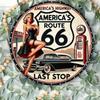 Vintage Route 66 Metal Tin Sign Pinup Girl Classic Car Wall Art Bar Cafe Decor