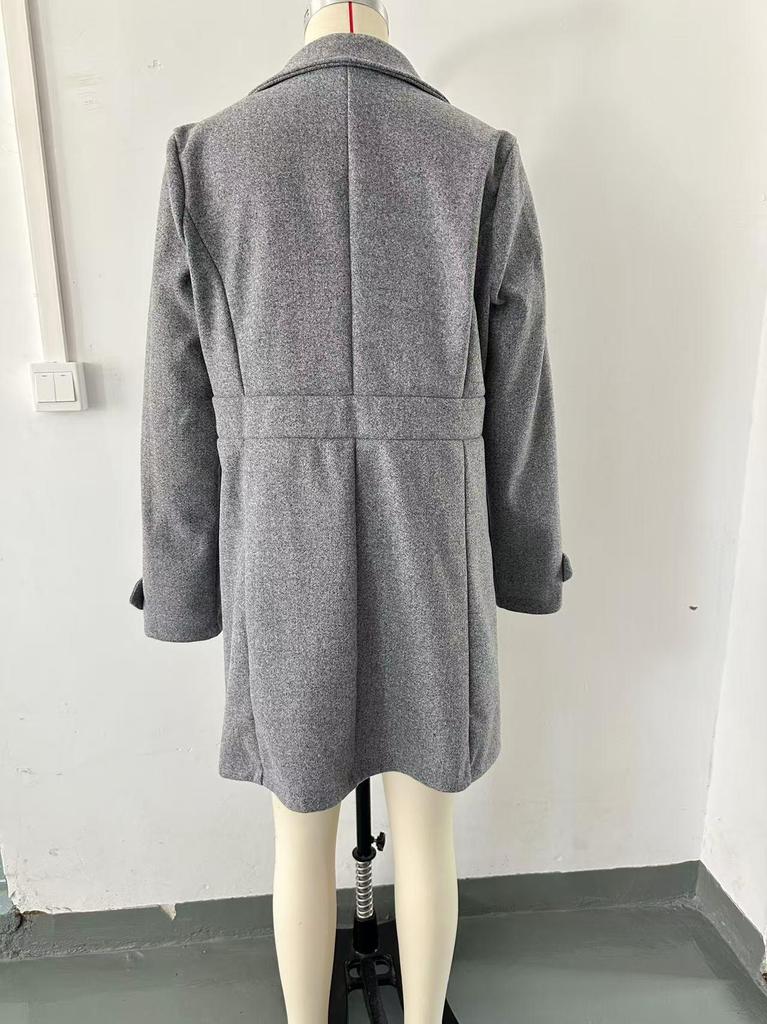 Cross2025 Autumn/Winter Elegant Plus Size Mid-Length Woolen Coat with Lapel and Button Design