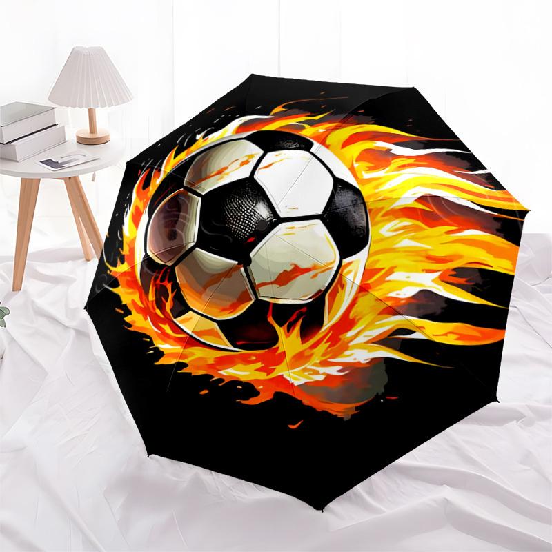 1pc Flaming Soccer Ball Design Umbrella with Plastic Handle,Suitable for All Seasons Home Travel Outdoor UmbrellaDD1501