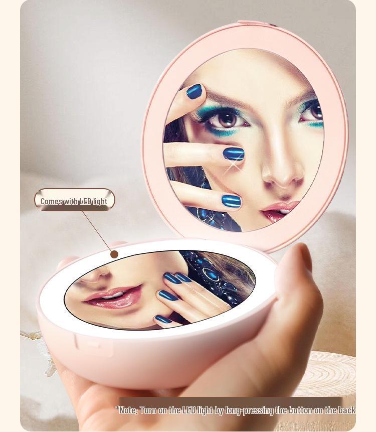 Portable USB-Charging LED Makeup Mirror: Double-Sided Folding Hand Warmer with Light & Magnification