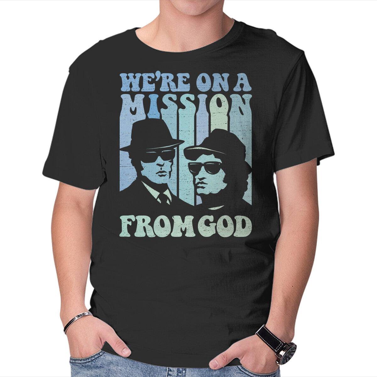 Unisex Crew Neck T-Shirt On A Mission From God Graphic Short Sleeve Casual Tee M