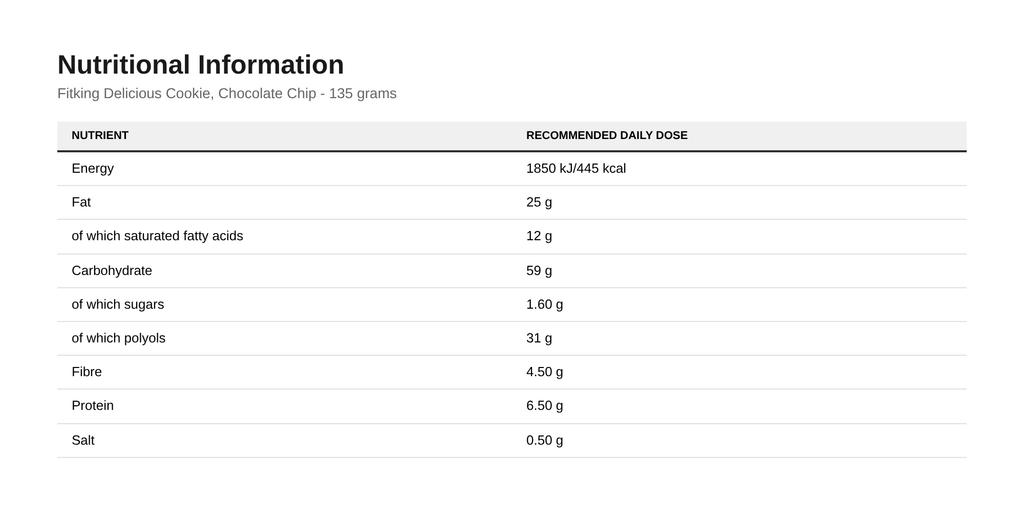 Fitking Delicious Cookie, Chocolate Chip - 135 grams