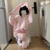 Schattige Konijnenoren Hoodie Dames Kawaii Konijn Print Sweatshirt Lente Herfst Y2K Kant Konijnenoor Capuchon Jas Roze Lolita Meisje Jas