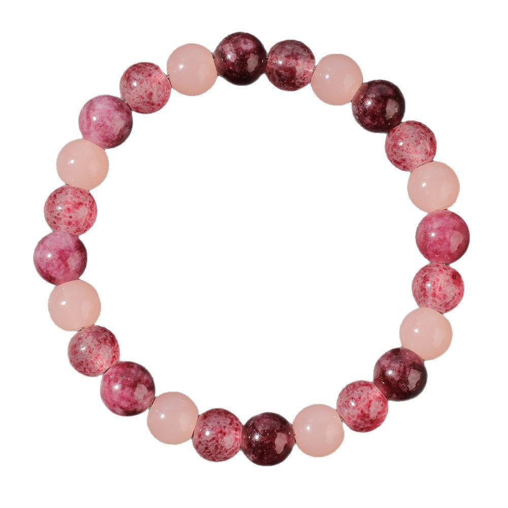 Festive Gifts Pink And Plum Tone Natural Stone Beaded Bracelet Sweet Fashion Jewelry For Women Daily Wear Simple Versatile Accessory