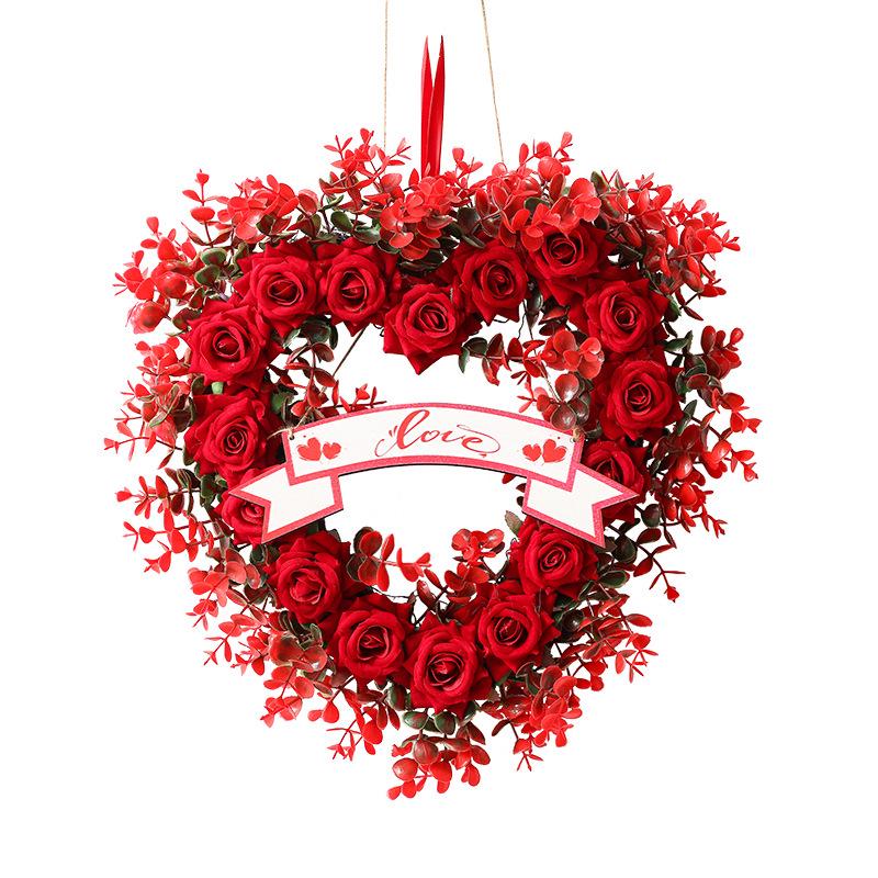 Valentine's Day & Mother's Day Red Rose Heart Wreath for Weddings & Home Decor