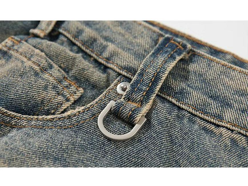 Used Ripped Slim Straight Jeans: Unisex Retro Nischendesign