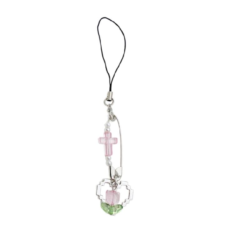 Simple Pin Heart Flower Pendants Phone Charm Straps Lanyard Purse Accessories