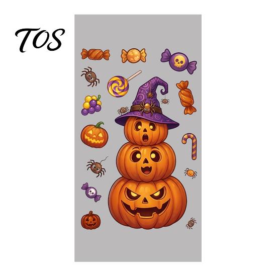 Home Window Ornaments Halloween Cartoon Cling Stickers, Ghost Pumpkin Candy Glass Decals, Self-Adhesive Removable Decorative Posters Art for