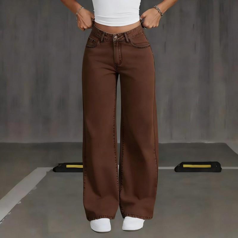 Damen Jeans mit hohem Bund, geradem Bein, lockerer Passform, lässiger Vintage-Stil, Baumwollmischung, lange Hose