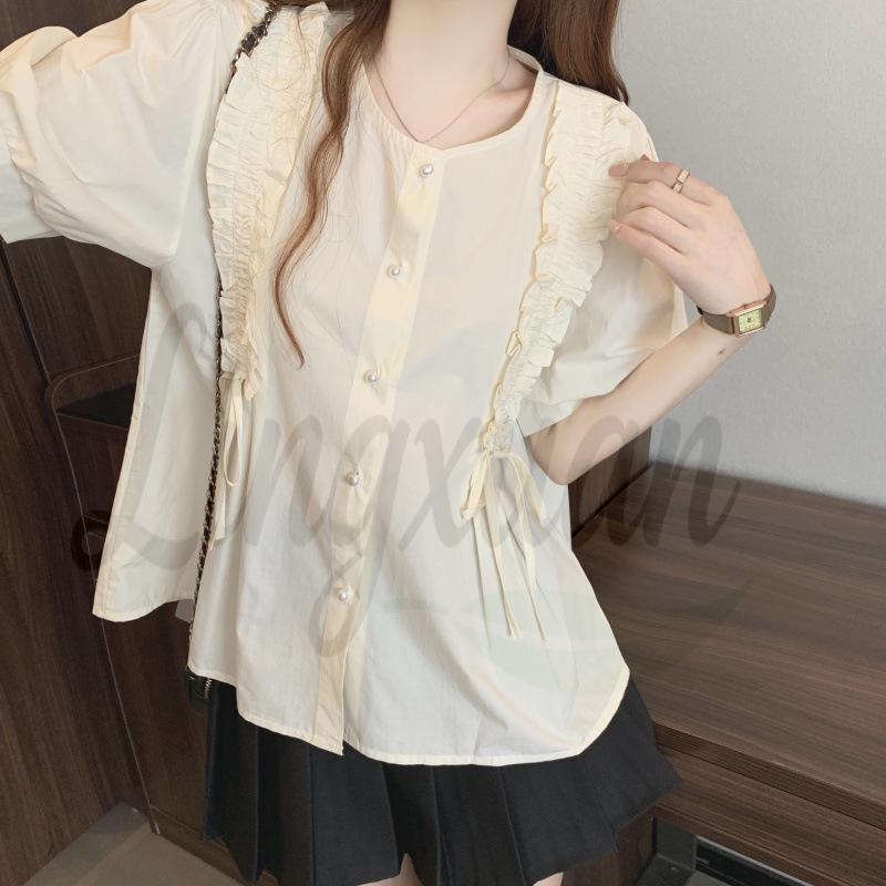 Summer 2026 Plus Size Women s Ruffled Lace Puff Sleeve Top 4XL