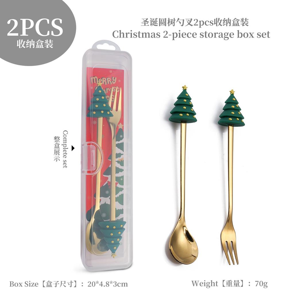 Christmas Fork Spoon Set, Dessert Coffee Spoon Fruit Fork Christmas Doll Tableware Gift Box