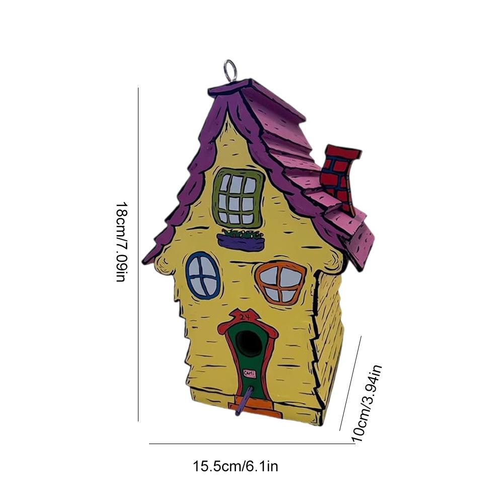 

Wooden Bird House Handmade Cartoon Paint Bird Nest Breathable Cute Small Nesting Box for Home Garden Patio Decor