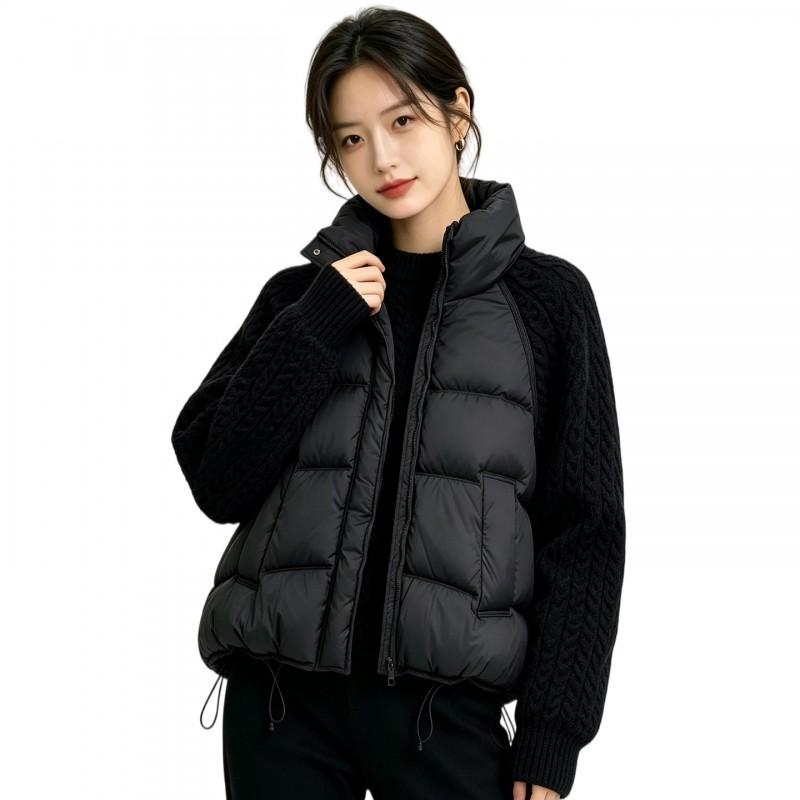 Womens Short Puffer Coat 2026 Warm Cotton Jacket Stand Collar Loose Fit Long Sleeve A-Line Outerwear