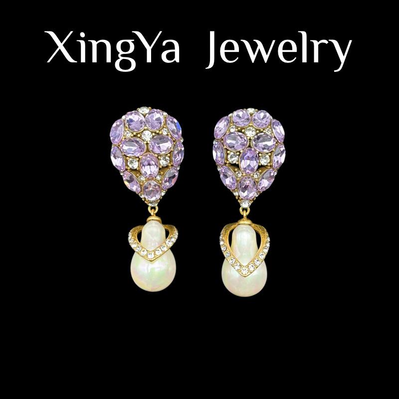 Luxurious Electroplated Real Gold Water Droplet Zircon Pearl Earrings High-end Elegant Temperament Versatile